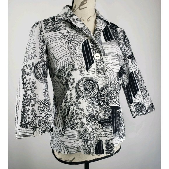 Chicos White Black Threading Design Womens Jacket Size 0 - Picture 3 of 7